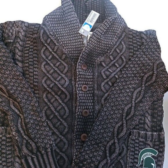 Michigan State Mens S Spartans Unisex Indigo Cable Shawl Cardigan Sweater Bruzer - Picture 3 of 5